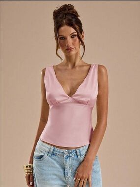 SHEIN Pale Pink Satin V-Neck Cami